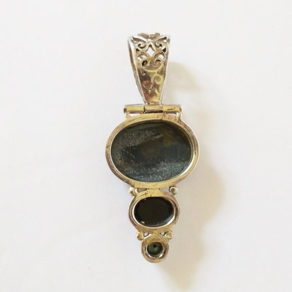 Vintage Sterling Silver 925 Large Pendant Stone Onyx Pearl Triple Drop Statement - Picture 4 of 12